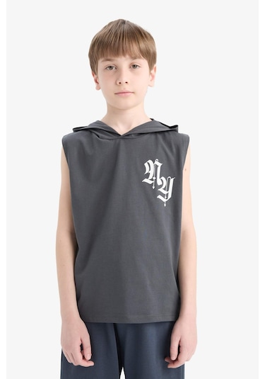 Defacto Erkek Çocuk Kapüşonlu Baskılı Atlet E4186a825hsar138 Antrasit