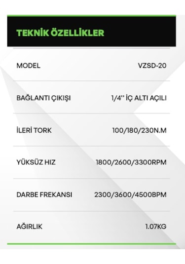 Voltz VZSD-20 Akülü Tornavida