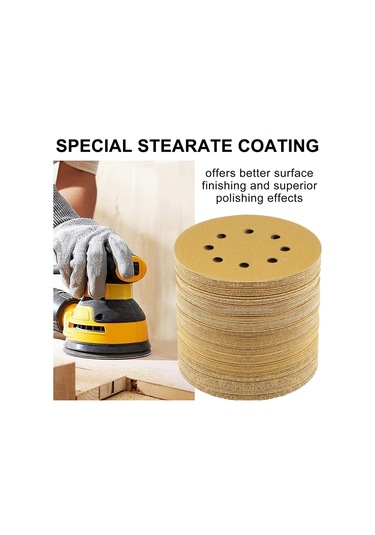 Sones 100 Adet / Kutu 5 İnç 8 Delikli Yuvarlak Disk Zımpara Kağıdı 125mm Sarı Kum Floklama Kağıdı, Kum: P80