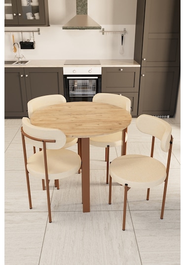 Trend Yuvarlak Mutfak Masa Takımı Atlantik Çam-krem-kahve