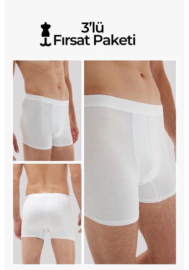 Weweus Beyaz 3'lü Erkek Süper İnce Doğal Bambu Lüks Boxer 1012 Beyaz