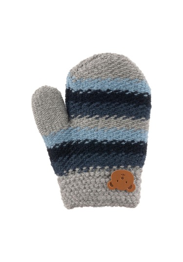 Kitti Bebe Örme Eldiven Erkek Çizgili Gri Gri