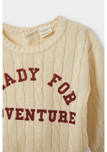 Defacto Erkek Bebek Bisiklet Yaka Baskılı Kazak F2578a525auer105 Ekru