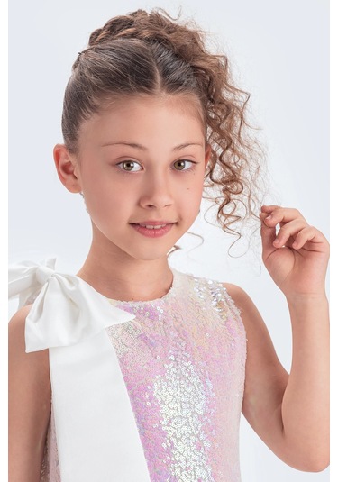 Etekli Şık Elbise Pullu 3 Kat Beyaz