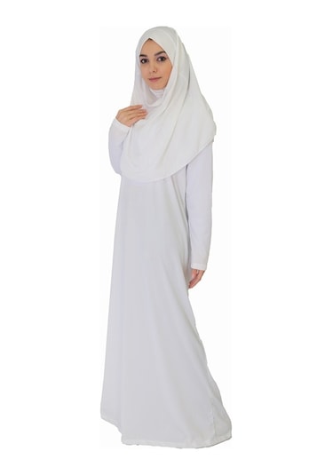 Beyaz Fermuarsız Namaz Elbisesi Beyaz