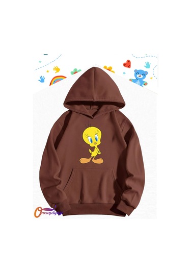 Tweety Çocuk Sweatshirt Hoodie Kahverengi