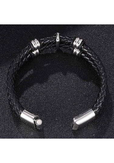 Erkek Bileklik Küçük Süs Eşyası Hakiki Deri Bileklik Çift Kat El Paslanmaz Çelik Tokalar Bileklik Hediye Siyah