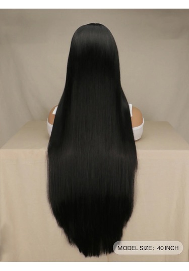 Anime 100cm Sentetik Uzun Düz Siyah Yüksek Sıcaklık Fiber Peruk Çok Renkli