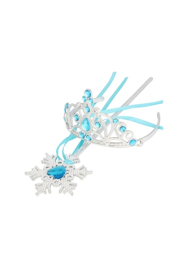 Mavi Taşlı Elsa Çocuk Taç Ve Kar Temalı Kurdeleli Elsa Asası Sopası