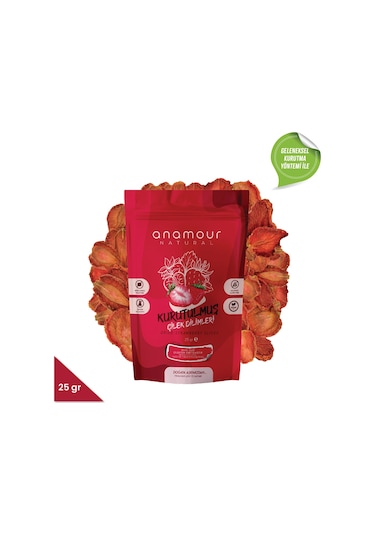 Anamour Natural Çilek Kurusu Cips Çilek Şekersiz Kuru Meyve Kıtırı 25 G