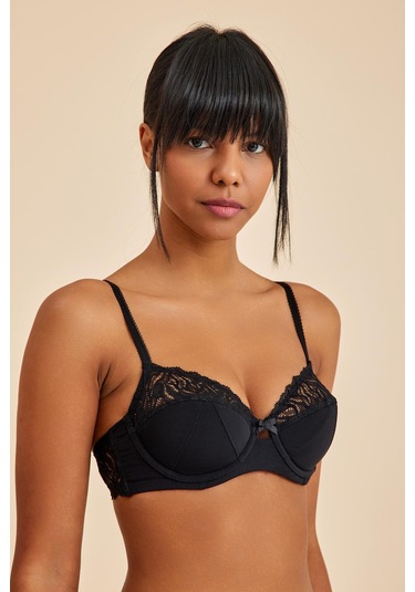 Emma Siyah Balenli Dantelli Dolgulu Toparlayıcı Yarım Kap Sütyen siyah