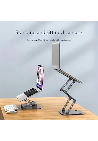 Oldfriend Simli Gri Uc Katmanli Ayarlanabilir Laptop Standi Notebook Desteği Ergonomik Isi Dagilimi Katlanabilir