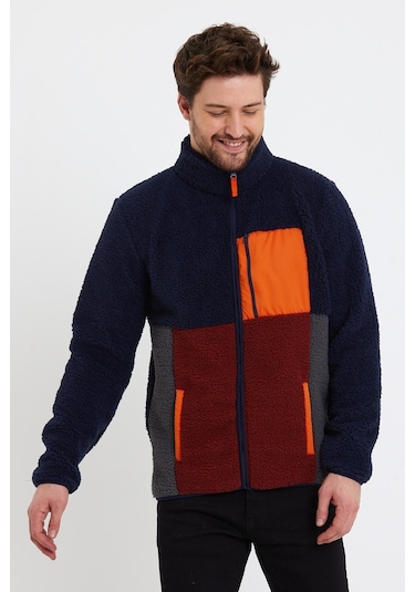 Erkek Dik Yaka Parçalı Polar Ceket Lacivert