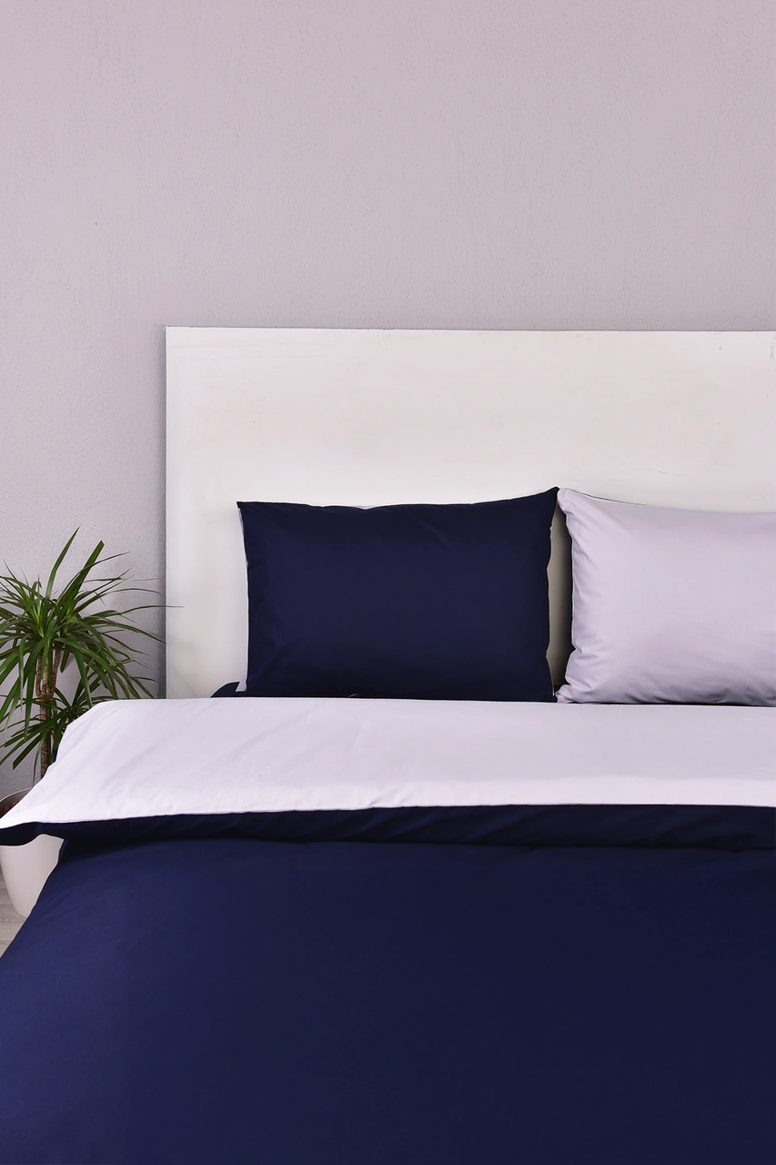 Çift Taraflı Çift Kişilik Nevresim Takımı Lacivert Gri %100 Pamuk Lacivert - Gri