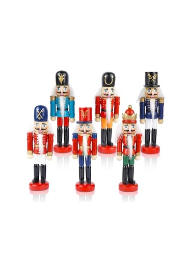 6'li Ahşap Noel Ceviz Kıran Süsleri - Renkli El Boyalı, Asma Askılı, Hediye Ve Dekorasyon İçin Kırmızı Kırmızı