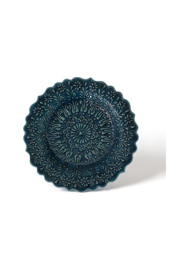 Turkuaz Tabak Lale Motifli 18 Cm