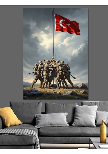 Türk Bayrağı Diken Askerler Dekoratif Kanvas - Mdf Ahşap Tablo