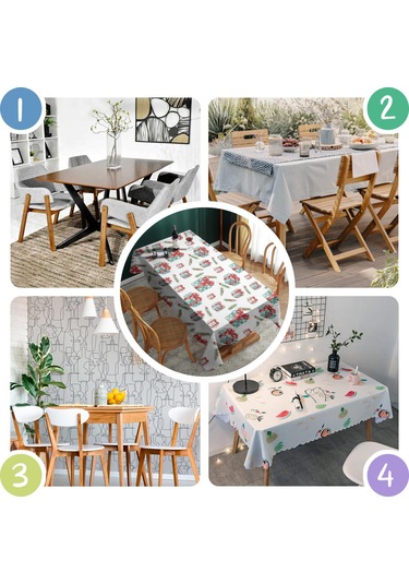 Noel Desenli Dikdörtgen Masa Örtüsü 60x84 İnç, Su Geçirmez Ve Leke Tutmaz Noel Hediye Çam Ağacı