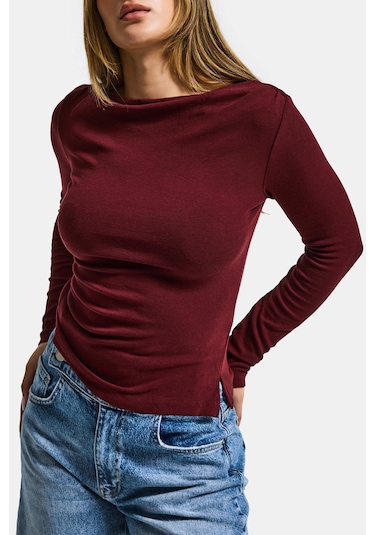 Itsbasic Kadın Bordo W5 %100 Pamuk Asimetrik Kesim Esnek Bluz Body