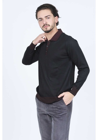 Ateş Triko Erkek Polo Yaka Yün Kazak 6091903 Siyah Siyah