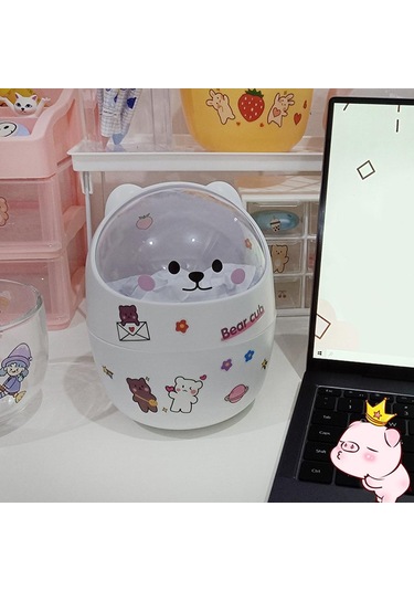 Suntek Mini Çöp Kutusu Ev Kalemlik Sepeti Minik Konteyner Beyaz Ayı Beyaz