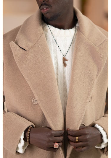 İtalyan Geniş Yaka Oversize Bol Kesim Salaş Uzun Kaban Devetüyü