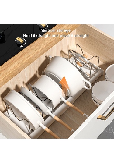 Geri Çekilebilir Ayarlanabilir Mutfak Depolama Rafı Tencere Kapağı Bulaşık Tava Depolama Standı - Gri