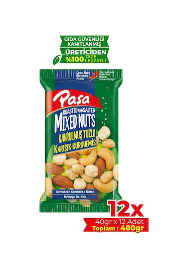 Paşa Kuruyemiş Kavrulmuş Karışık Lüx Kuruyemiş 12 x 40 G