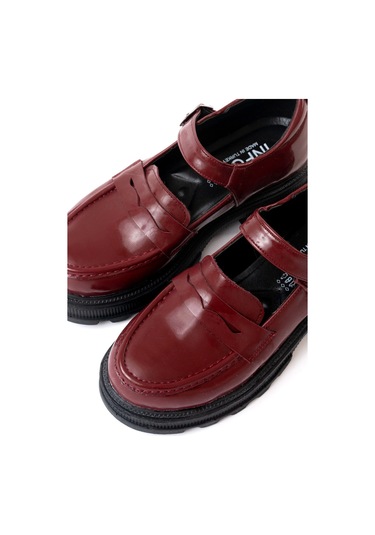 Bordo Rugan Kadın Günlük Yüksek Tabanlı Loafer Ayakkabı Bordo