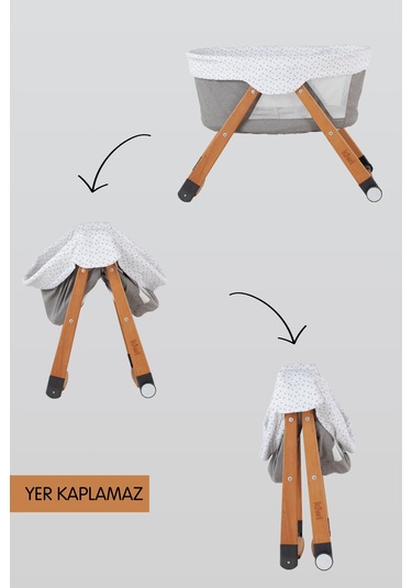 Kiwi Sleeper Anne Yanı Beşik, Portatif, Sallanır, Katlanır, Tekerlekli Bebek Beşiği - Luna Desen Vizon