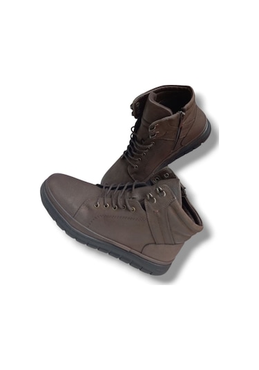 Growish Gr0264 Hakiki Greyzır Deri Kaydırmaz Taban Erkek Yüksek Yarım Bot Kahverengi
