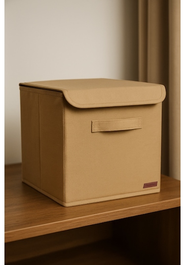 Bej Kapaklı Dolap Içi Çamaşır Oyuncak Düzenleyici Katlanır Kapaklı Saklama Kutusu 30x30x30 Gri