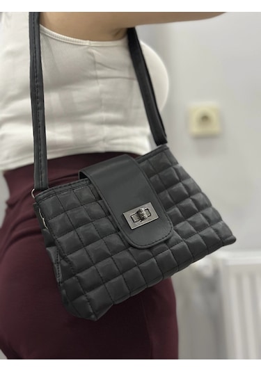 Biçomi Kapaklı Kapitone Siyah Cilt Çanta Siyah