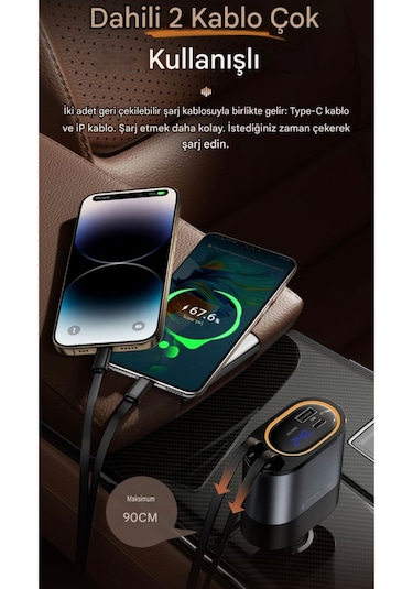 Essager 45w 4'ü 1'arada Geri Çekilebilir Kablo Type-c+iphone+usb