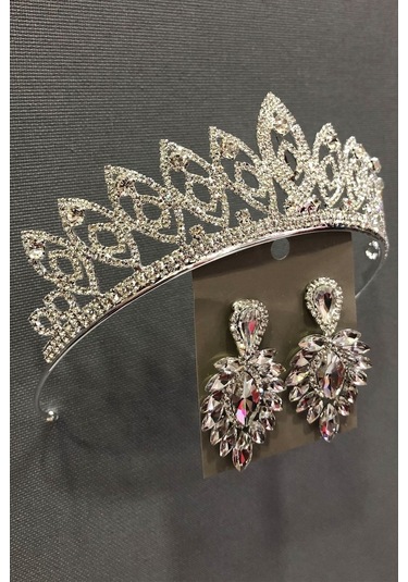 FdayAksesuar Gümüş Renk Gelin Ve Kına Tacı Küpe Seti FRDY31670