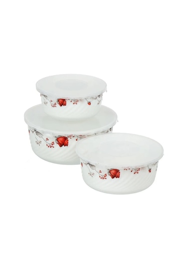 Daniks Cam Seramik Kapaklı 3'lü Salata Kasesi Seti, Veronika 225520488 Beyaz