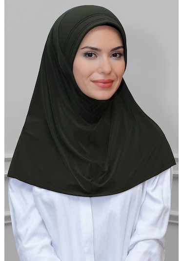 Haki Pratik Hazır Geçmeli Tesettür Eşarp Sandy Kumaş Sade 1600_09 Haki