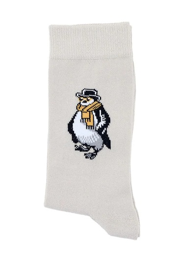 Erkek Pamuklu Özel Desenli Dikişsiz Yumuşak Dokulu Terletmez Rahat Esnek Soket Çorap Açık Gri-penguen