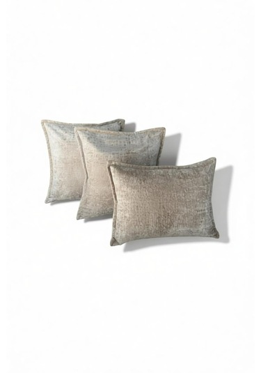 Kırlent İthal Kadife Kumaş 3'lü Set - Yumuşak Dokulu Dekoratif Özel Tasarım Kırlent Kılıfı Krem