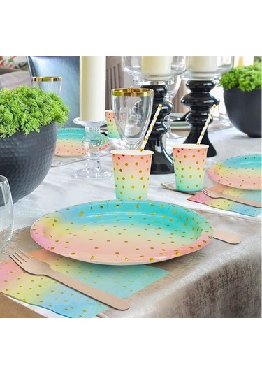 168 Parçalı Pembe Parti Malzemeleri, 24 Kişilik Tek Kullanımlık Tabaklar, Kağıt Tabaklar, Bardaklar, Peçeteler, Pipetler, Tahta Çatal Kaşıklar İçerir