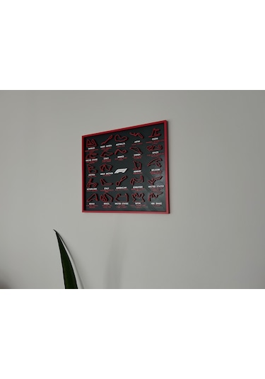 F1 Pistleri 3d Çerçeve - Formula 1 Yarış Pisti Dekoratif Tablo Siyah