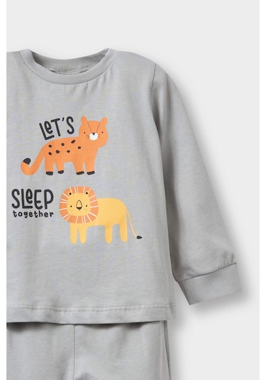 Defacto Erkek Bebek 4lü Pijama Takımı Safari Baskılı Uzun Kollu Penye Üst Uzun Alt F7197a525auer233 Ekru