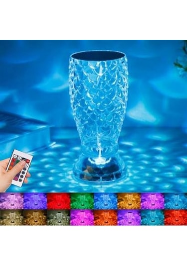Balık Süzgeç Model Usb Şarjlı Kumandalı 16farklı Işık Modlu Masa Üstü Kristal Akrilik Led Çok Renkli