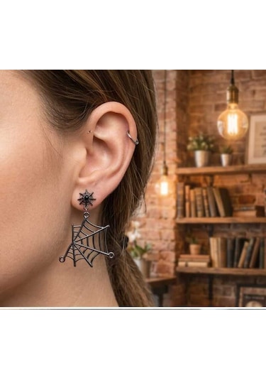 Dükkan Design Gotik Örümcek Ağı Küpe Antrasit
