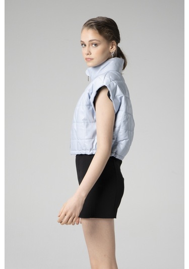 Buz Mavi Dericlub Wm054 Gerçek Deri Kadın Şişme Yelek Açık Mavi