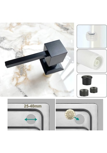 Kare Siyah-kare Mutfak Lavabo Sıvı Sabun Pompası Dağıtıcı Nikel Altın Losyon Tutucu Pompa Kafası Silikon Tüp Seti Güverte Tezgahı Altında Aracı