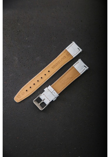 Hakiki Deri 18mm Akıllı Pimli Saat Kordonu Beyaz - Gri