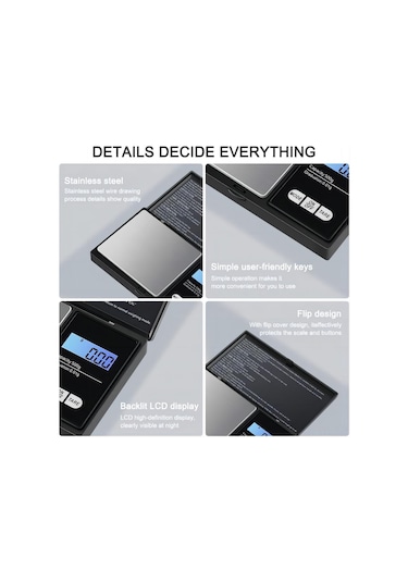 Vkemall Hafif Cüzdan Terazi, 500g/0.01g Hassasiyet, Lcd Ekranlı, Çelik Platform, 7 Ölçüm Birimi, Mutfak Ve Mücevher İçin Siyah Diğer