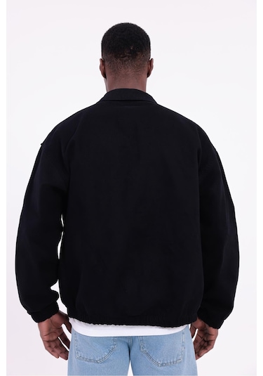 Freemen Erkek Basic Gabardin Kumaş Fermuarlı Oversize Mevsimlik Polo Yaka Ceket Siyah