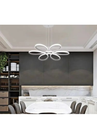 Salon,oturma Odası,papatya Model Beyaz Kasa Beyaz Işık Led Avize Beyaz